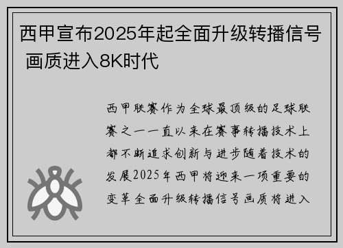 西甲宣布2025年起全面升级转播信号 画质进入8K时代 西甲宣布2025年起全面升级转播信号 画质进入8K时代